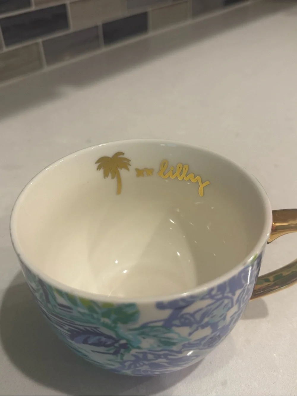 Lilly Pulitzer Oversized Coffee Mug Gold Handle Tropical Print